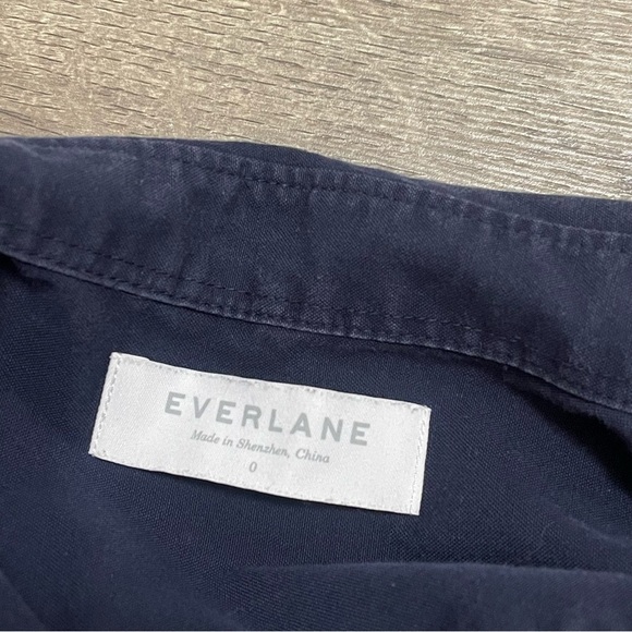 Everlane Navy Blue Long Sleeve 100% Cotton Button Up Shirt Dress Pockets Sz 0 - Picture 8 of 10